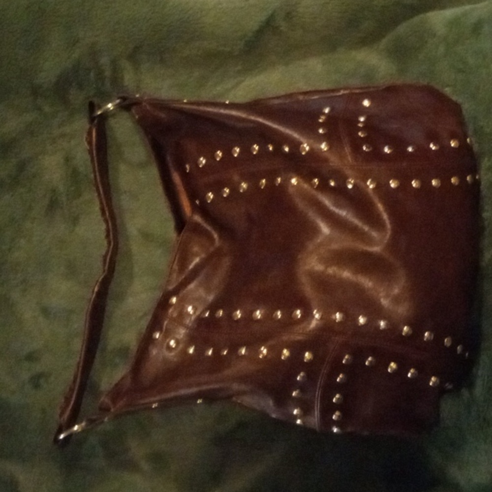Brown Gold Studded Hobo bag
